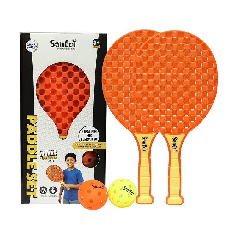Knick Knack Santoi Paddle Ball Game Set with 2 Balls - Indoor Outdoor Play Set for Kids 3+ Years (Orange) - Image 1